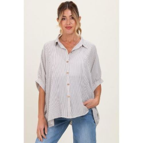 Pinkblush Brown Striped Boxy Button Down Maternity Top Small/Medium