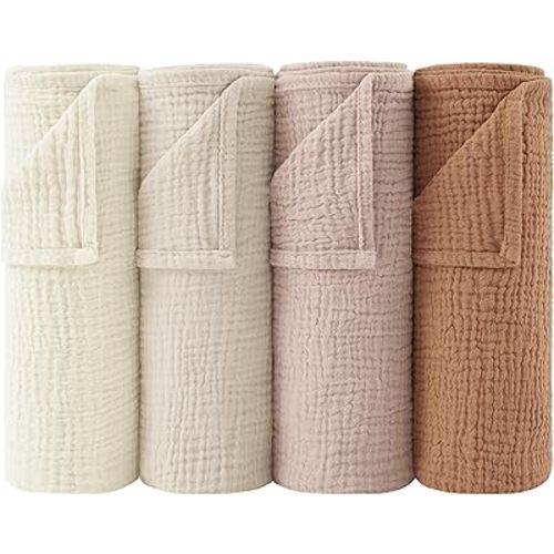 Bearmoss Muslin Baby Washcloths 100% Cotton Bath Wash Cloth Large Ultra-Absorbent Burp Cloth Soft Face Towel for Newborn Baby Boy and Girl, 23x23inch 4 Pack (Latte)
