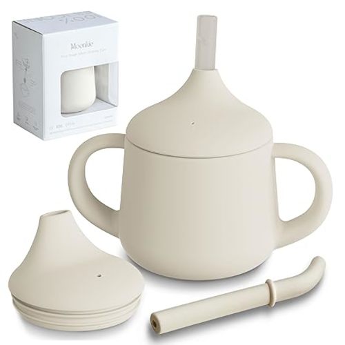 Moonkie Silicone Baby Sippy Cups | 3 Stages Training Cup Straw Cup for Infants Toddlers and Kid | 4 oz 1Pack