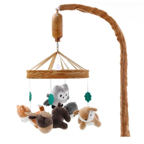 The Peanutshell Crib Mobile for Boys or Girls - Woodgrain Musical Baby Crib Mobile with 12 Lullabies, Whimsical Woodland Baby Whimsical Woodland Nursery Decor