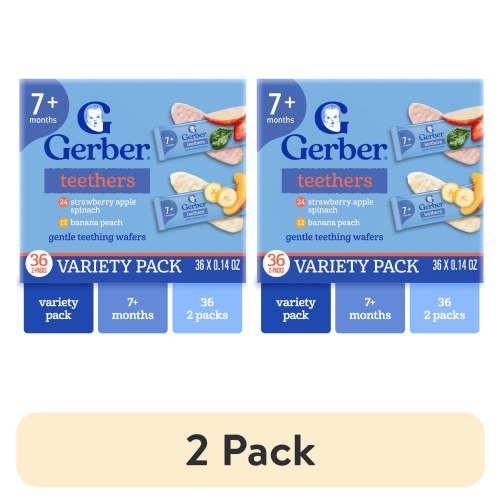 (2 pack) Gerber Gentle Teething Wafers, Variety Pack Baby Teethers, 72 Count Box
