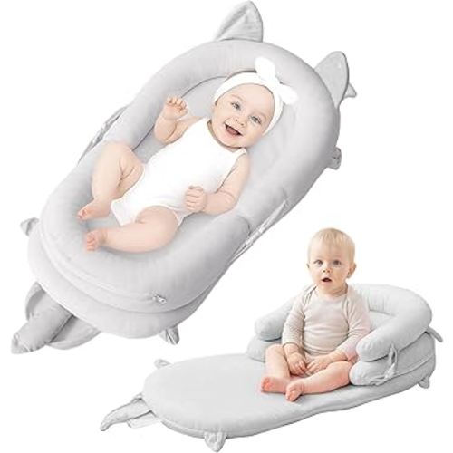 Baby Lounger — Baby Lounger for 0-24 Months, Breathable Portable Infant Lounger for Home Travel, with Detachable Support Pillow-Gray