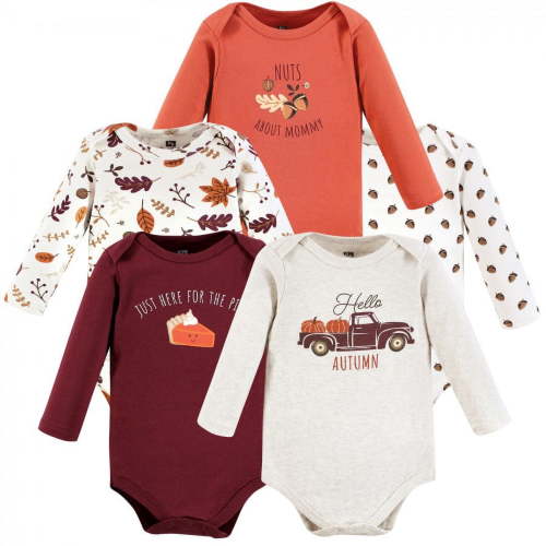 Hudson Baby Unisex Baby Cotton Long-Sleeve Bodysuits, Hello Autumn, 6-9 Months