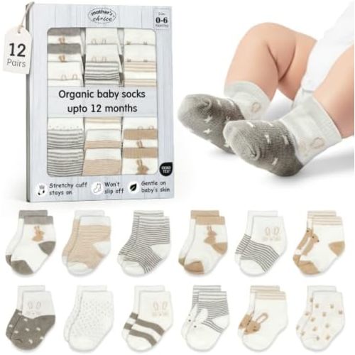 Organic Cotton Blend 12 Pairs Sock Shoes for Babies 0-6 M Gift Registry
