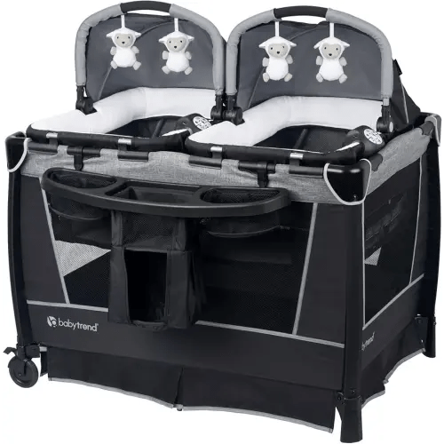 Baby Trend Retreat Nursery Center with Two Removable Rock A Bye Bassinets, Changing Table, Organizer, and Music Center with Nightlight, Quarry