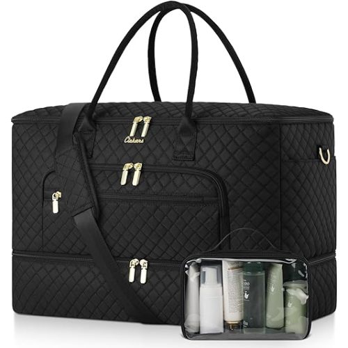 Travel Duffle Bag, Wide Open Large Weekender Bag for Women with Shoe Compartment, Carry on Overnight Bags with Toiletry Bag, Hospital Bag for Women Labor Delivery with Wet Pocket (Black)