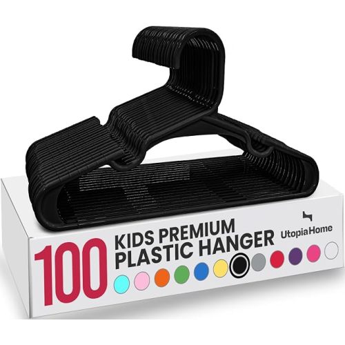 Utopia Home Kids Hangers 100 Pack - Plastic Baby Hangers for Closet - Childrens Hanger for Clothes & Infant Hanger for Closet - for Everyday Standard Use (Black)