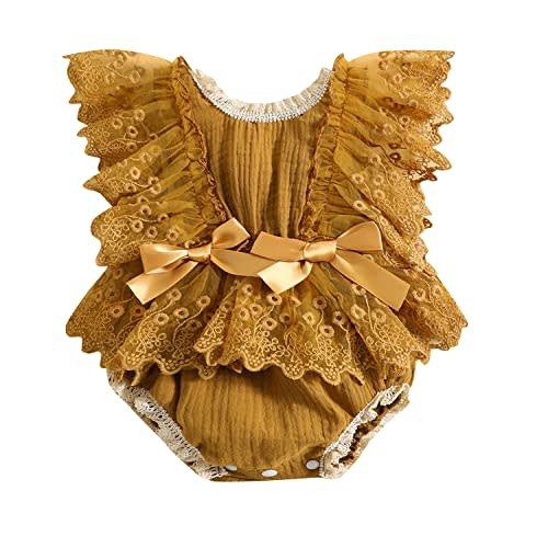 Newborn Baby Girl White Lace Romper Onesie Cute Bowknot Infant Ruffle Lace Bodysuit Clothes
