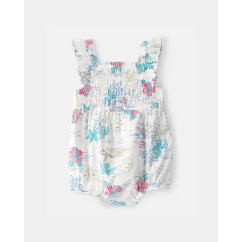 Baby Girl Tropical Beach Sleeveless Romper - Ivory/Green | Carter's