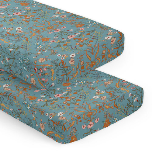 Sweet Jojo Designs Boho Floral Wildflower Blue and Orange 2 Pack Fitted Crib Sheet by Sweet Jojo Designs | Wayfair