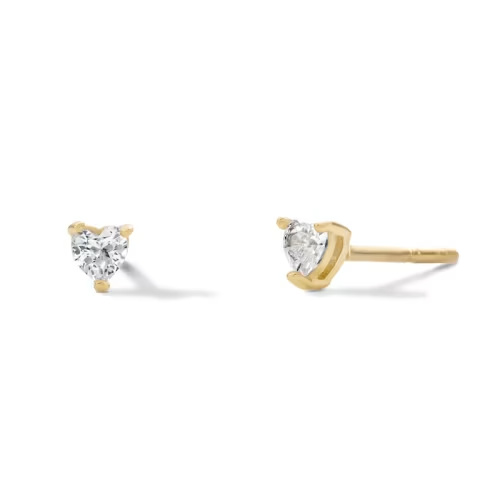 14K Gold Plated 3mm CZ Heart Solitaire Studs