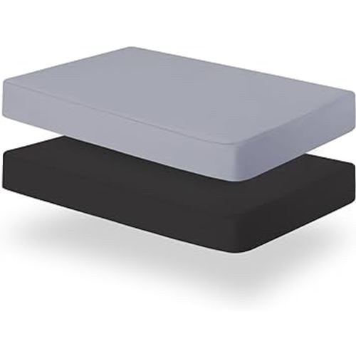 Biloban Pack and Play Sheets Fitted, 2 Pack Pack and Play Sheet Fits for Graco Pack n Play Mattress, Neutral Playard Sheets for Baby Boys and Girl, Grey & Black, 38”X 26”