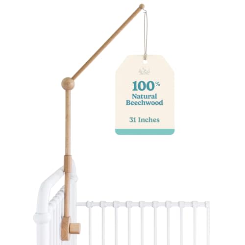 Baby Crib Mobile Arm Wooden Holder - Baby Mobile Hanger for Crib (31 inch, 100% Natural Beechwood) Strong Anti Slip - Nursery Decor & Gift Accessories (Original)