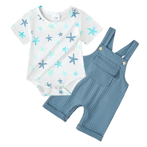 CARETOO Newborn Baby Boy Clothes Infant Boy Romper Fall Winter Outfits Bodysuit 2Pcs Striped Long Sleeve Top Overalls 0-18M
