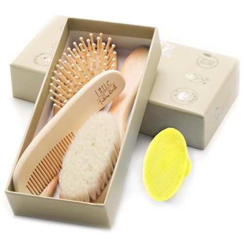 Amazon.com: Wooden Baby Hair Brush and Comb Set (4-Piece) for Newborns and Toddlers | Ideal for Baby Cradle Cap | Wood Bristles Baby Massage and Scalp Brush | Perfect for Baby Registry Gift Set : Baby