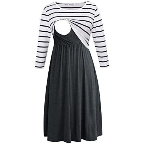 Smallshow Women's Maternity Nursing Dress 3/4 Sleeve Dress for Breastfeeding