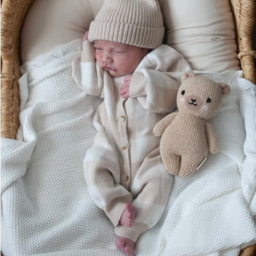 Gingham Knit Jumpsuit in Tan