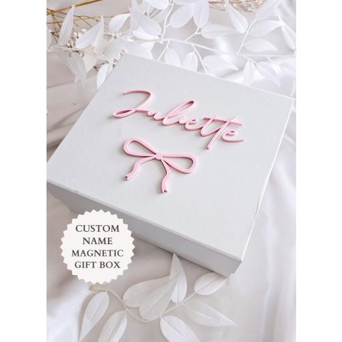 Personalized Baby Memory Box with Name Baby Keepsake Box Magnetic Gift Box Custom Newborn Girl Gift First Year Keepsake Box Pink Bow Box