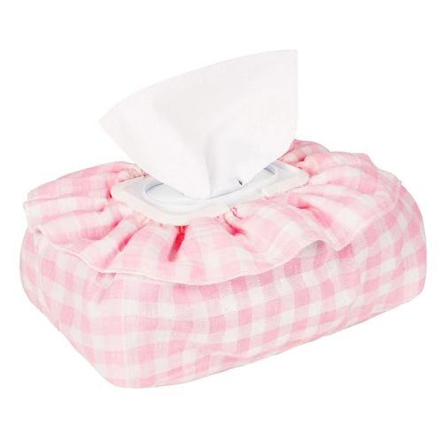 Baby Wipes Cover – Muslin Cotton Wipes Dispenser, Universal Size Fits All Wipes & Tissues, Diaper Pouch for Nursery, Living Room & Diaper Station (Pink)