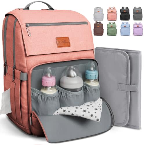 PILLANI Baby Diaper Bag Backpack - Diaper Bags for Baby Girl - Baby Shower Gifts for Girls - Large Waterproof Diaper Backpack - Pink Diaper Bag & Cute Baby Bags for Girls w/Portable Changing Pad, Pink