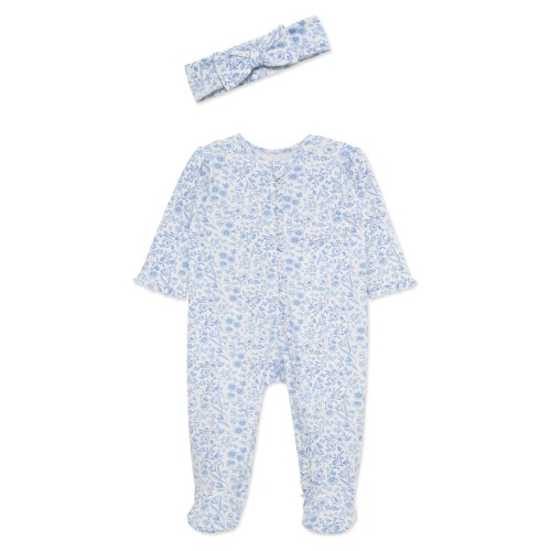 Little Me Floral Cotton Footie & Headband Set | Nordstromrack