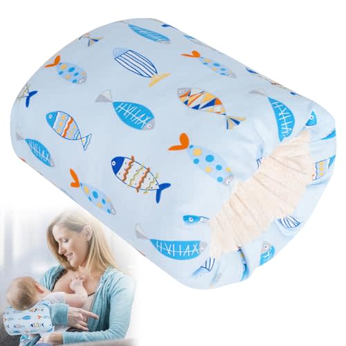 Baby Nursing Arm Pillow for Breastfeeding(Colorful Fish) | 100% cotton fabric cushions the caregiver's arm for bottle feeding. Washable, portable design measures 23 x 21 cm.