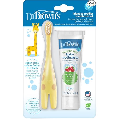 Dr. Brown's Infant-to-Toddler Toothbrush, Giraffe & Strawberry Toothpaste Set