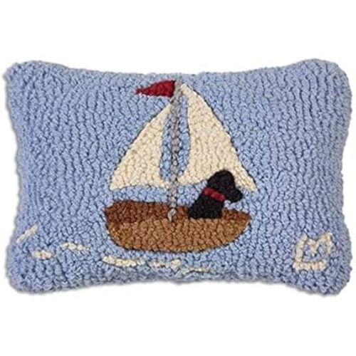 Chandler 4 Corners Artist-Designed Black Lab Sailing Hand-Hooked Wool Decorative Petite Throw Pillow - Dog Pillow for Couches & Beds - Easy Care & Low Maintenance - Labrador Home Décor