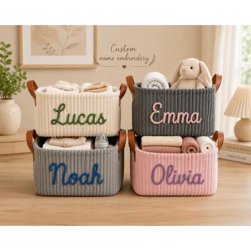 Personalized Embroidery Baby Storage Basket with Name, Custom Nursery Basket, Baby Shower Gift, Newborn Gift Basket with Icon