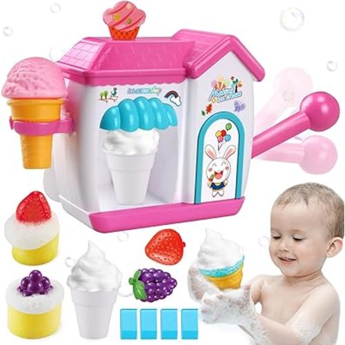 Gretex Toddler Bath Toys for 3 4 5 6 7 8 Years Old Girls, Bubble Ice Cream Maker Bath Toy, Shower Toys, Toddler Bath Toys Age 2-4, Bathtub Bubble Machine, Toy for 3 4 5 6 7 8 Years Old Boys Girls