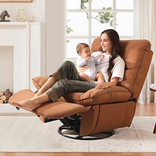 Rocking Chair Nursery with Power Adjustable, Electric Glider Recliner Nursing Chair for Breastfeeding with USB Port and Storage (Orange)