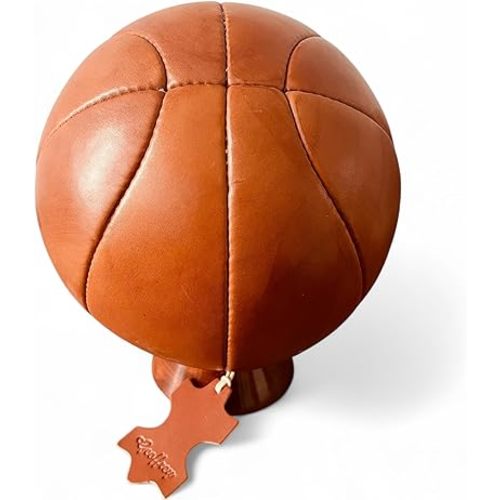 Geoffrey Basket Ball Vintage 100% Cow Leather with Wooden Base | Size 5 | Retro