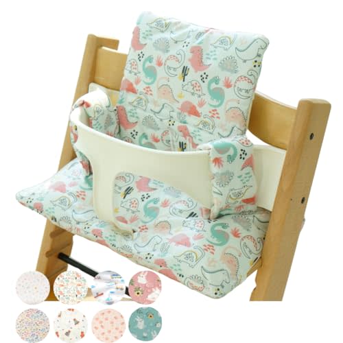 Gembebe Waterproof & Compatible Stokke Tripp Trapp Cushion Set - Easy to Clean - Made in Korea - 100% Cotton Stokke Tripp Trapp High Chair Cushion Set (Dino Friends)