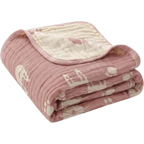 Muslin Baby Blanket Organic Cotton Blend Jacquard (Lavender,43") | 43x43 Inches, Reversible 6-Layer, Sensory Coastal Theme, ultra-soft newborn toddler swaddle, crib stroller, curated box