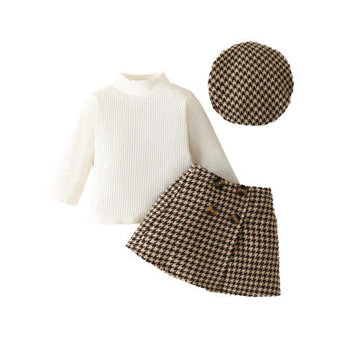 LAPAKIDS Baby Girls Clothes 6-9 Months Girl Fall Winter Warm Outfits Long Sleeve Tops + Plaid Skirt + Hat 3Pcs Set