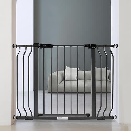 ELEVON Baby Gate for Stairs Doorways, Safety Pet Gate with Auto-Close/Hold-Open Features, Fits Openings 29.1” to 43.3”, 30” Tall, Easy Pressure Mounted Walk Through Baby Dog Gate, Graphite