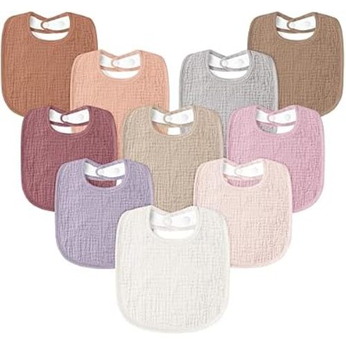 Susurration Muslin Baby Drool Bibs 10Pack Soft Square Adjustable Bandana Bibs for Unisex Baby Girls & Boys
