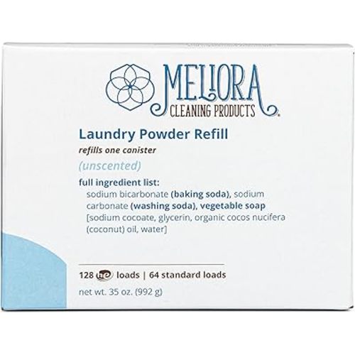 Meliora Cleaning Products Laundry Powder Detergent (128 HE Loads) (Unscented, Refill box (no scoop) - 128 HE Loads)