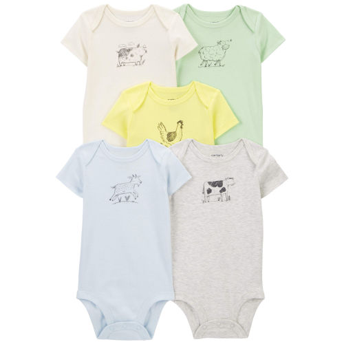 Multi Baby 5-Pack Farm Animals Bodysuits