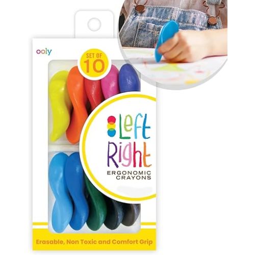 Ooly Ergonomic Erasable Crayons for Young Kids, Easter Activities for Toddlers, 10 Colored Crayons in Bright Colors are Non-Toxic and Made from Eco-Friendly Polymers, No Rolling Crayon for Young Kids