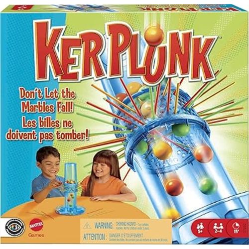 Mattel KerPlunk Kids Game, Easy-to-Learn Family Game for 2 to 4 Players, Don't Let The Marbles Fall