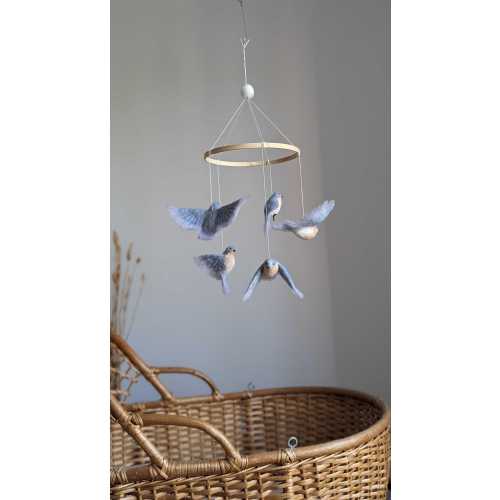 Needle Felted Bluebird Baby Mobile: Pastel Nursery Decor