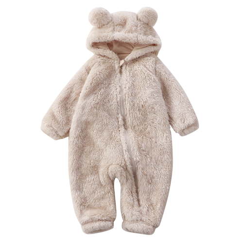 XFHLMJFF Bear Ears Jumpsuit Hooded Baby Footed Zipper Warm Winter Footie Onesies Cute Solid Color Long Sleeves Cartoon Pajamas for 6-9 Months