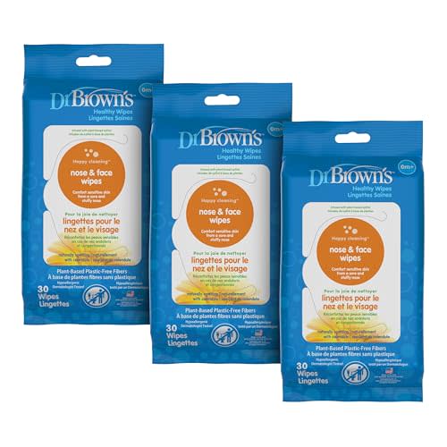 Dr. Brown's Nose and Face Healthy Wipes, Safe Cleaning and Moisturizing for Babies and Toddlers, Hypoallergenic for Sensitive Skin, 30 count, 3-Pack (Packaging May Vary)