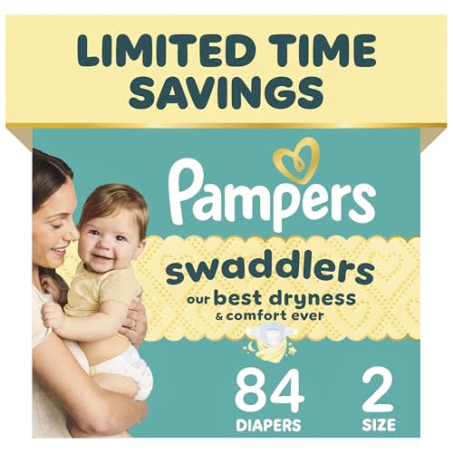 Pampers Swaddlers Diapers, Size S2 (10-22 lbs), 84 Count, Absorbent, Keeps Baby Dry and Comfortable, Pediatrician Recommended Skin Safe Disposable Baby Diaper
