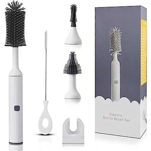 Electric Cleaning Brush with Electric Bottle Cleaner Set and Straw Brush,Suitable for Kitchen Brush and Baby Bottle Brush.Waterproof IPX65(White)