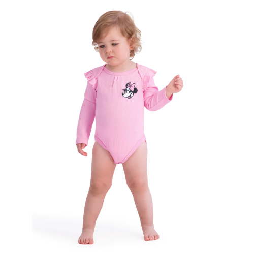 Minnie Mouse Baby Girls 3 Pack Long Sleeve Bodysuit, Size 0-24 Months