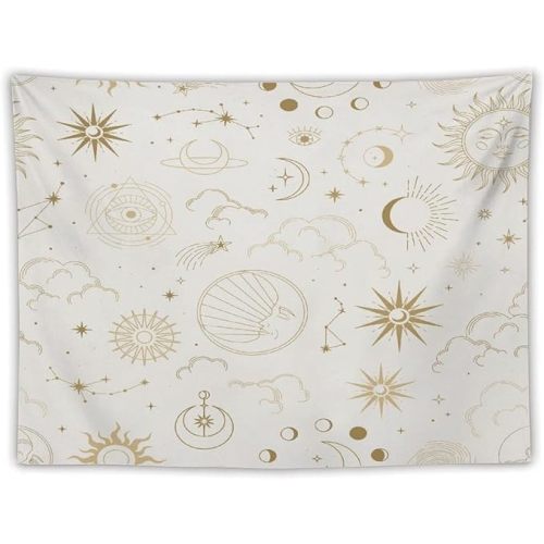 Djaby Boho Sun Moon Phase Tapestry, Mysterious Constellation Astrology Beige Crescent Tarot Celestial Gothic Tapestries for Bedroom Living Room Dorm 30x40in
