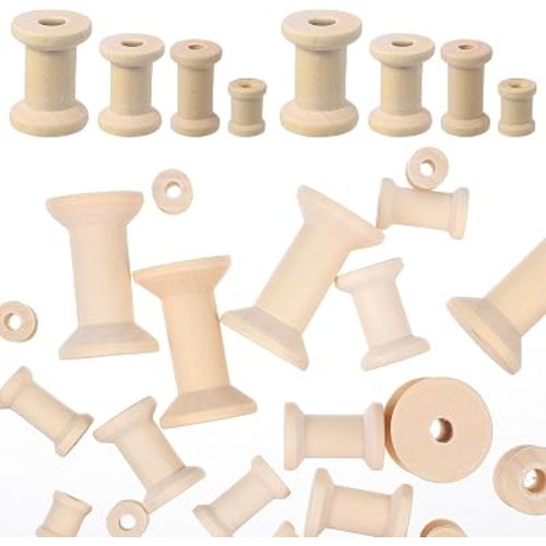 20 Pcs Wooden Spools, 4 Sizes Natural Wooden Spools for Crafts, Unfinished
