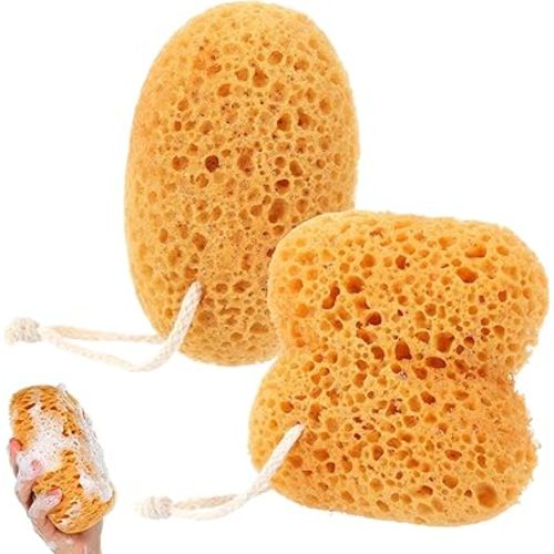 2 Pcs Sea Sponges for Shower, Honeycomb Bath Sponge Large Soft Shower Sponges Exfoliating Body Sponge Puff Dense Foam Sea Sponge with Hanging Rope for Women Men